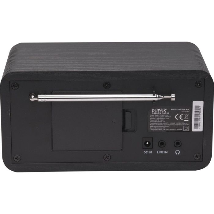 Denver dab-30black radio portable 1w rms - personnel numérique noir, dab + radio numérique, fonctionne sur 230v ou piles