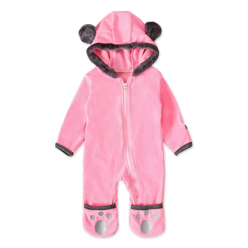 Boys and Girls Bear Long Sleeve Hooded Foot Wrapped Bodysuit Crawling Suit