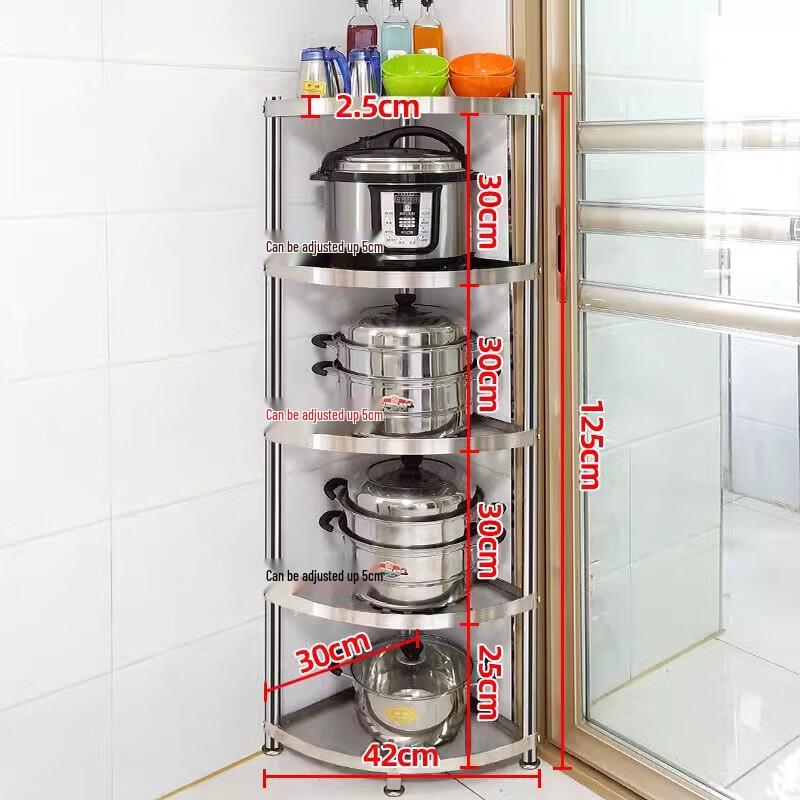 Beifu Thickened Stainless Steel 5-Tier Kitchen Corner Storage Rack