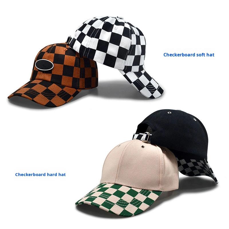 Fashion Checkerboard Baseball Caps 6 Panel Checkered Golf Hats Beige Green Plaid Checkered Sport Caps for
