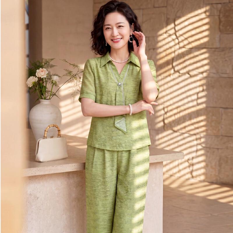 Women's Elegant Tie-Neck Short Sleeve & Wide-Leg Pants Set