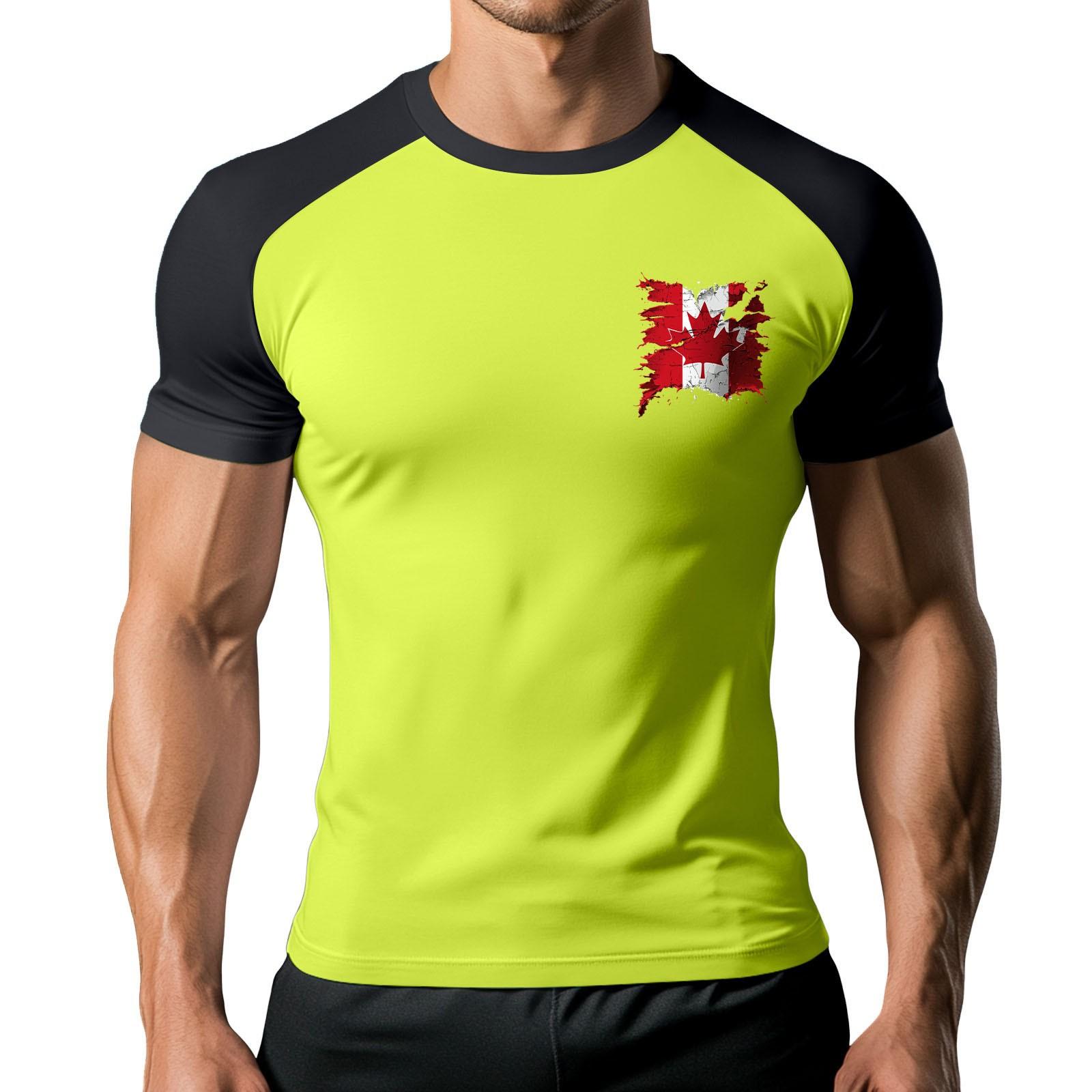 

Мужская модная спортивная футболка с коротким рукавом и принтом контрастного цвета XL жёлтый