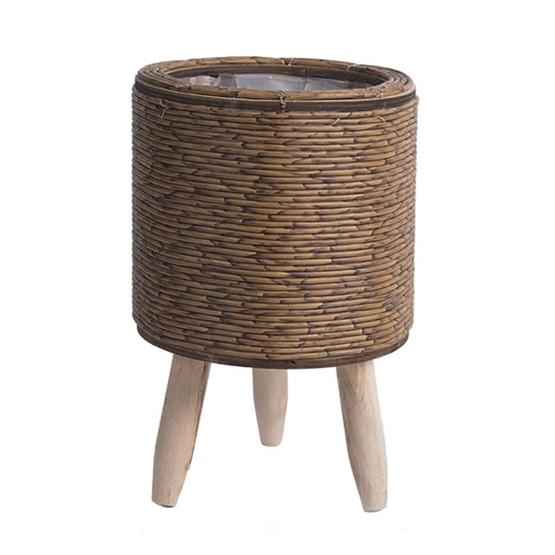 

Желтая ротанговая подставка для цветов, ручной работы и портативная, идеально подходит для демонстрации различных растений в любом пространстве