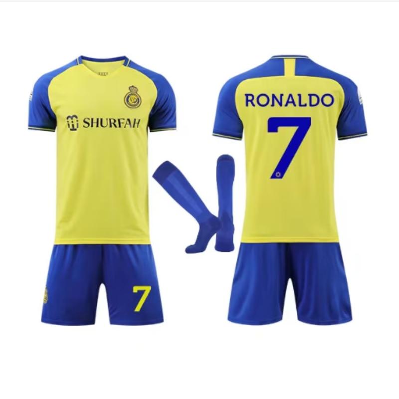 Kids Ronaldo Football Jersey Set ANUTETOUNI® Yellow Polyester Youth Soccer Uniform Short Sleeve Shirt + Shorts