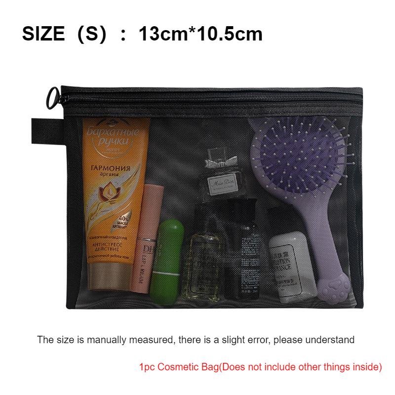 

New Mesh Cosmetic Bag Portable Zipper Bags Pencil Cases Storage Toiletry Bag Transparent Pouch Makeup Bags Ladies