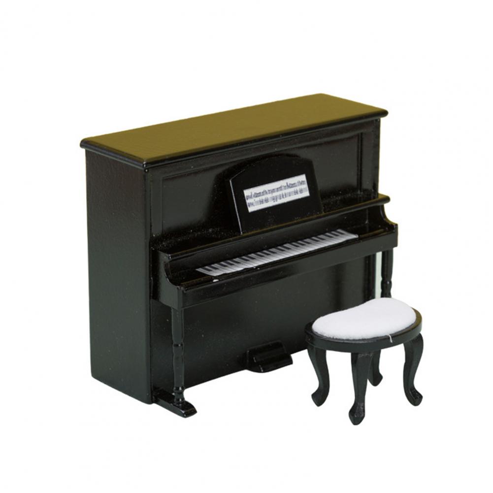 

Міні-піаніно для лялькового будиночка 1/12 зі стільцем, модель музичного інструменту для аксесуарів для лялькового будиночка, декору, мініатюрний ретро-набір піаніно чорний