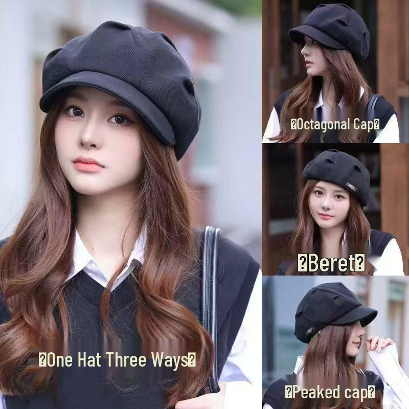 Damen-Falten-Wolken-Barett mit Gesichtsbedeckung - Retro Achteckiger Hut für Reisen und Freizeit Koreanischer Stil.