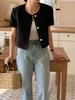 Korean Chic Puff Sleeve Short Jacket for Women - Loose, Versatile, Summer Style with Round Neck & Single-Breasted Design