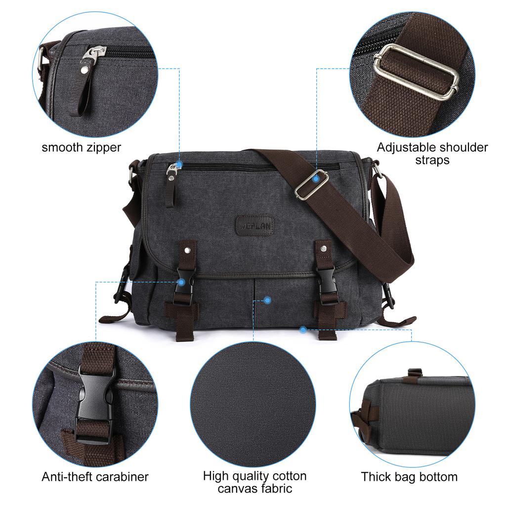 Messenger Bag For Men Retro Canvas Satchel Casual Briefcases Laptop Bag Fit 13Inch,Water Resistant Crossbody College Satchel Bag