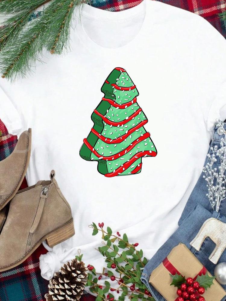 (Asian Size) star trend cute New Year festival Women Print Holiday Tee Top  Merry Christmas Casual Lady Short Sleeve Fashion Graphic T-shirts