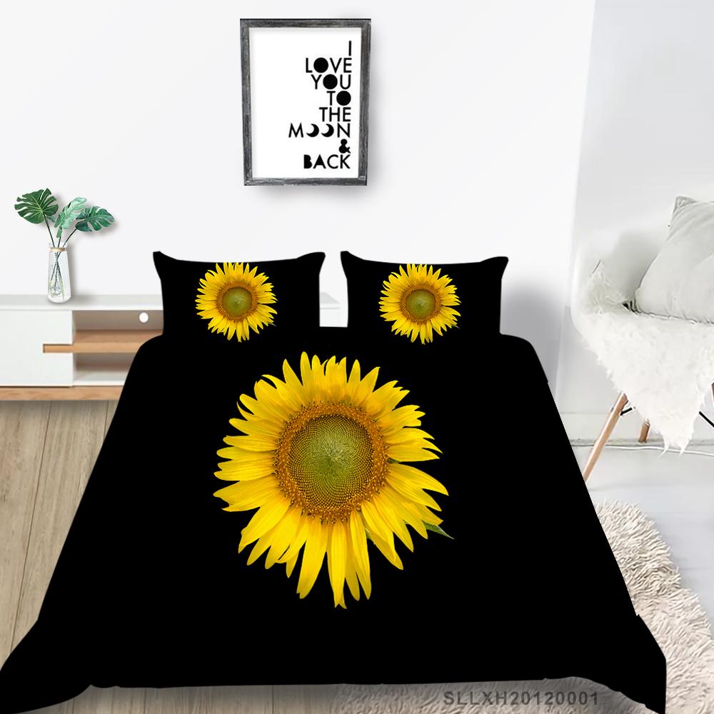 Sunflower Pattern Deluxe Household Bedding Set Full-size Quilt Cover and Pillowcase Plant Print Washable and Comfortable Bedroom Bedding