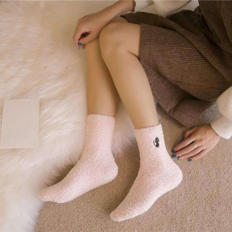 Winter Embroidery Deer Thickening Cotton Women Socks Plush Warm Funny Sleep Cute Sock