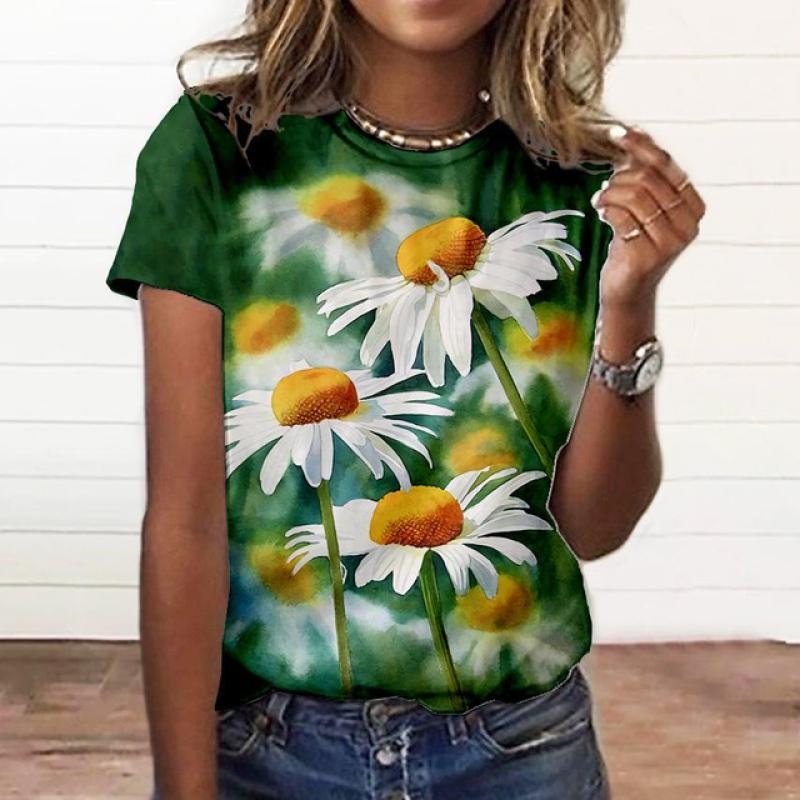 

Летняя модная женская футболка с 3d цветочным принтом, топы больших размеров, женская одежда, повседневный женский топ, женская футболка с коротким рукавом 6XL
