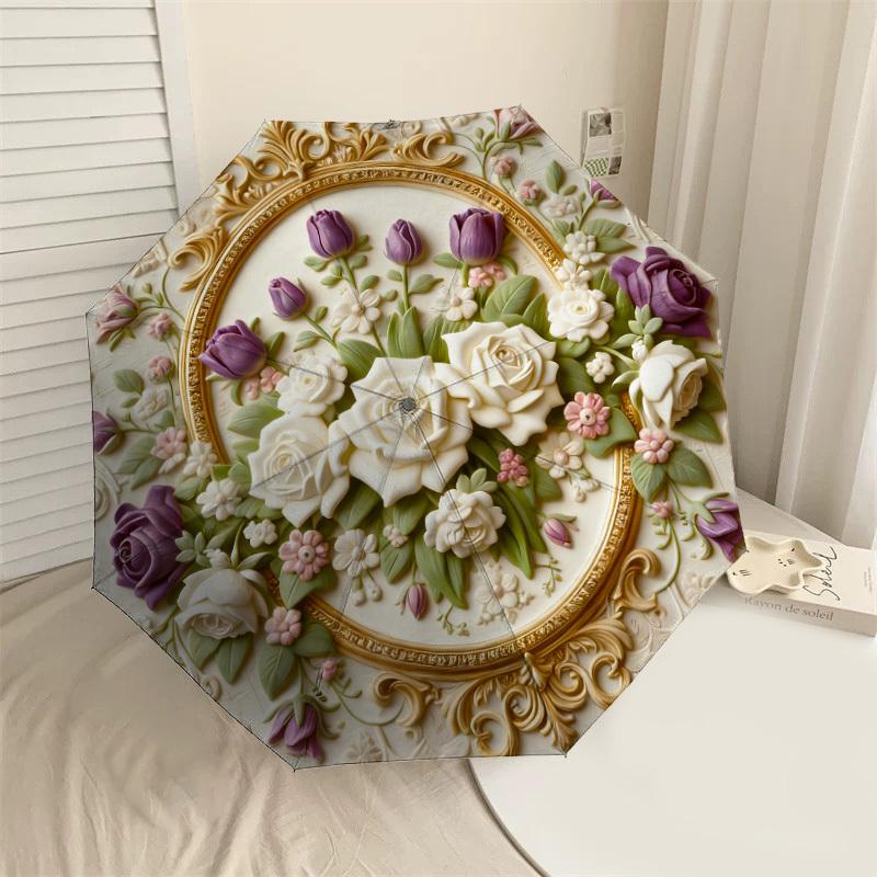 

1PC Floral Decorative Panel Automatic Open/Close Umbrella with Windproof, 8-Rib Sturdy Canopy, Durable Ribs, Fashionable Design,1232