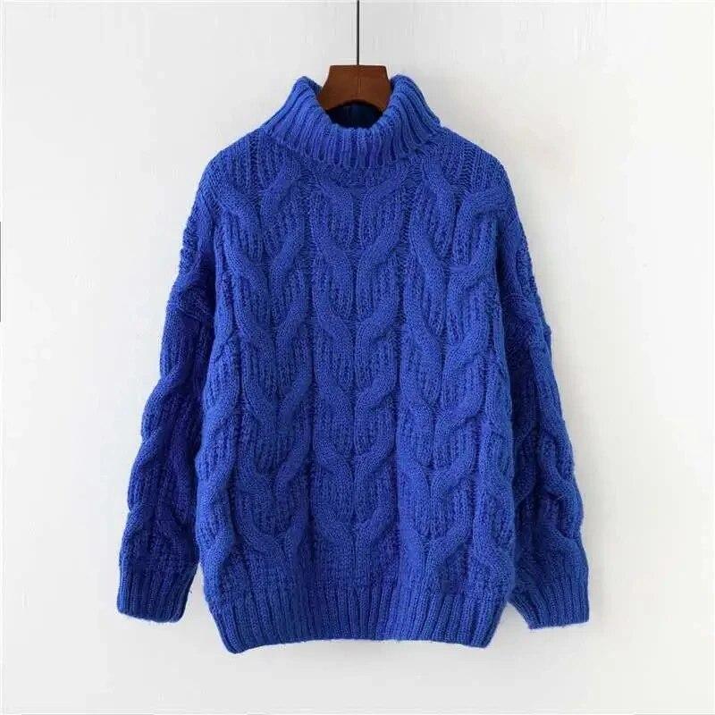 Turtleneck Sweater Thickened Loose Crochet Stripe Women Short Knit Pullover Warm  Pull Jumper Casual Commuting New Fashion Autumn Winter