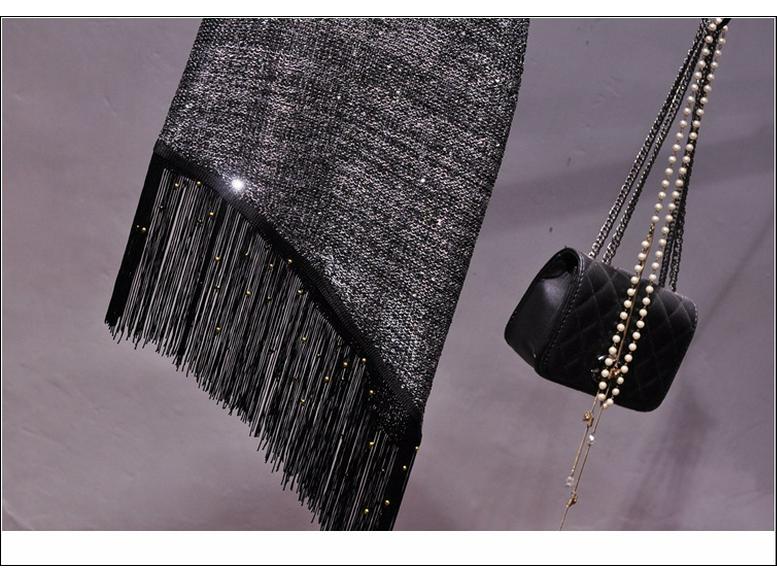 2019 Korean Style Sequin Tassel Spaghetti Strap Vest - Gold Thread Sleeveless Knitted Top for Women