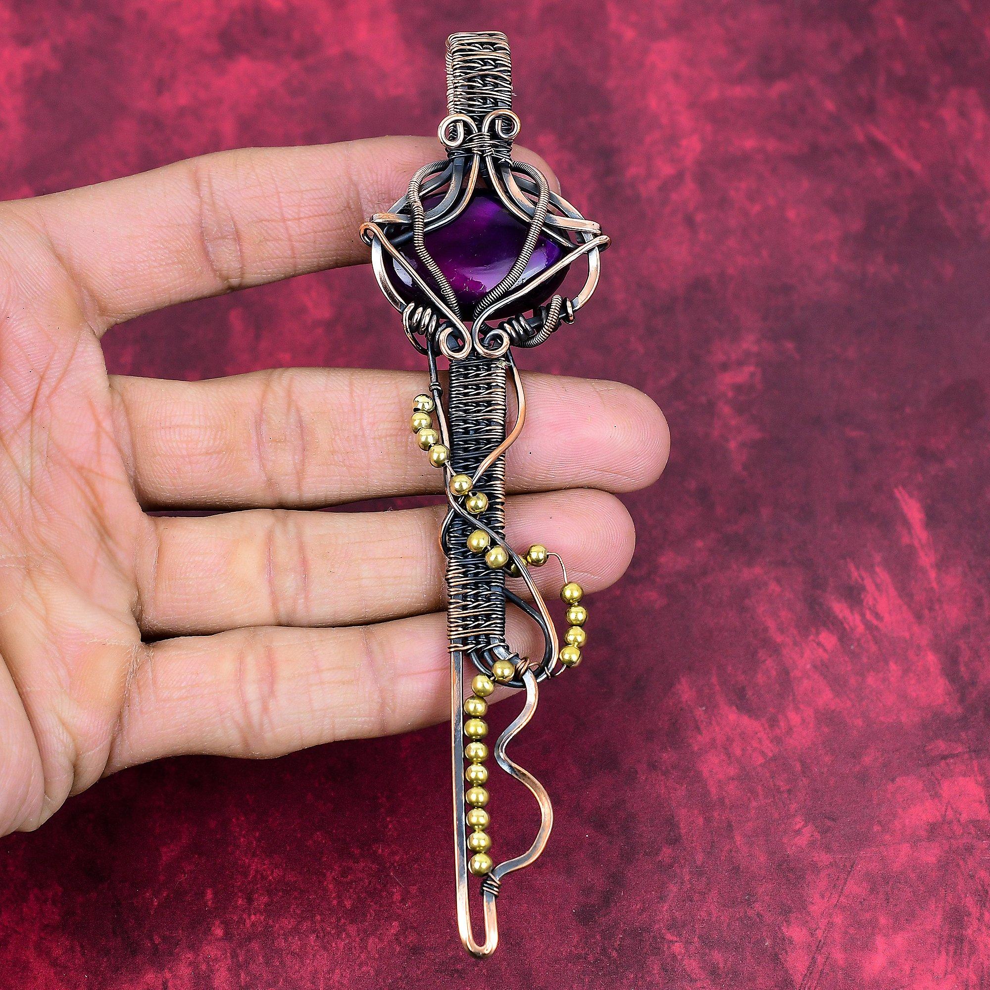 Purple fire labradorite pendant copper wire wrapped gemstone pendant key pendant copper jewelry handmade pendant gifts for her wire jewelry