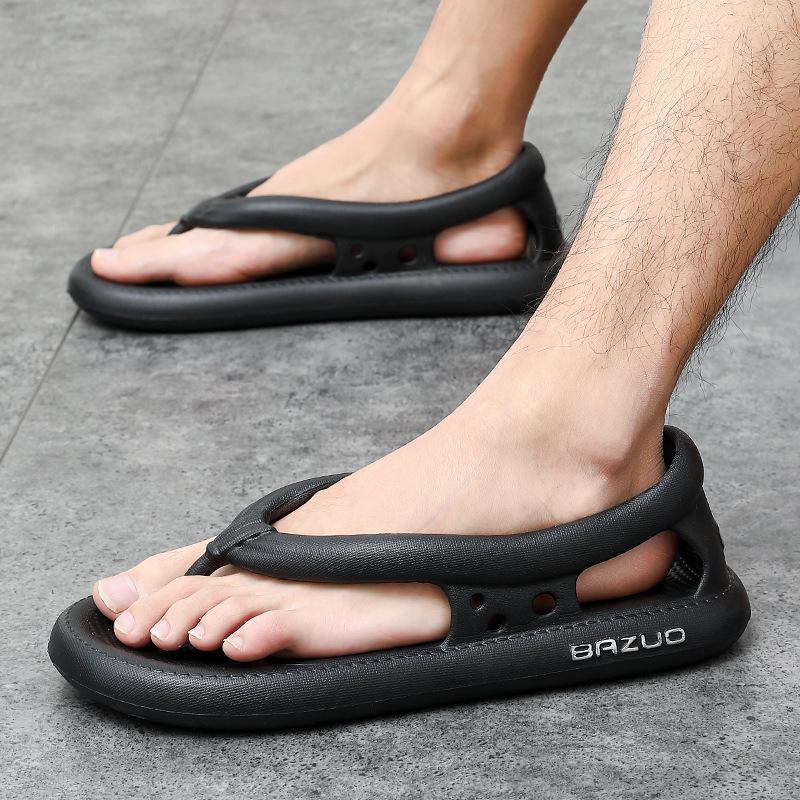 Fashion 2024 New Man Non-slip Flip Flops Hollow Out Slippers Thick Platform  Summer Outdoor House Couples Bathroom Soft Slippers Flats