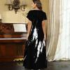Women Plus Size V Neck Short Sleeve Black Printed Straight Maxi Dress