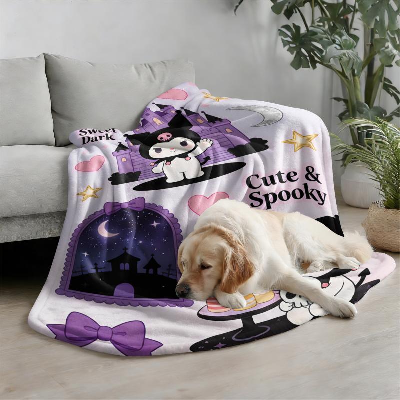 Cute & Spooky Kuromi Throw Flannel Fleece Blanket Soft Warm Fluffy Cute Sofa Bed Cover Office Nap Shawl Lightweight Blanket Gift