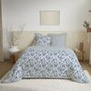 Parure de couette 4 pièces réversible 240 x 220 cm "Berengere Bleu" pour lit 140 x 190 cm Coton Pur