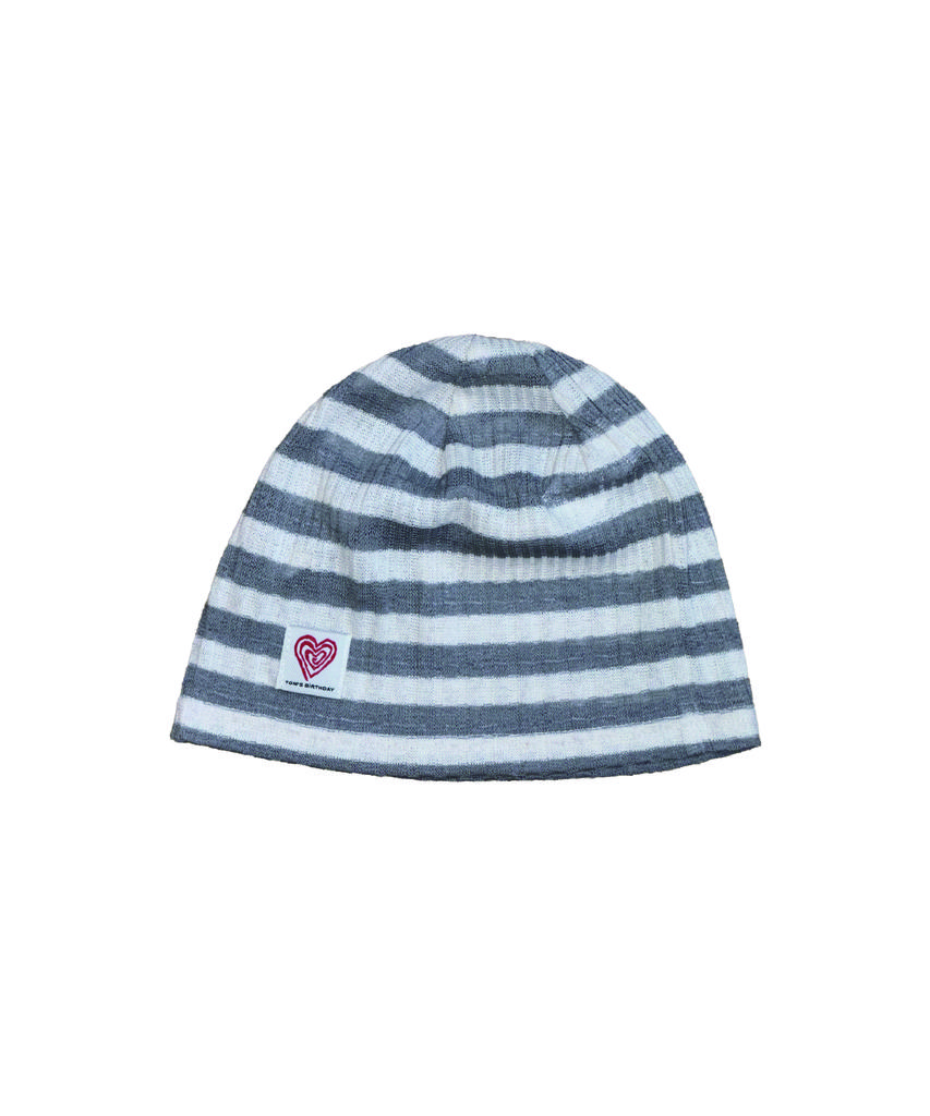 Tomseubeolseudei Heart Logo Patch Striped Beanie Gray