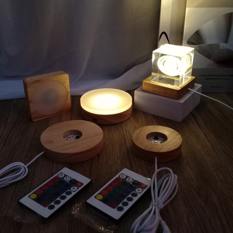 Wooden LED Acrylic Night Light Base - DIY Round Luminous Stand