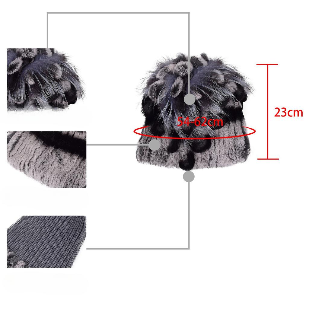 Winter Women's Warm Fashion Thick Wool Hat Rex Rabbit Fur Hat Knitted with Side Flower Hat