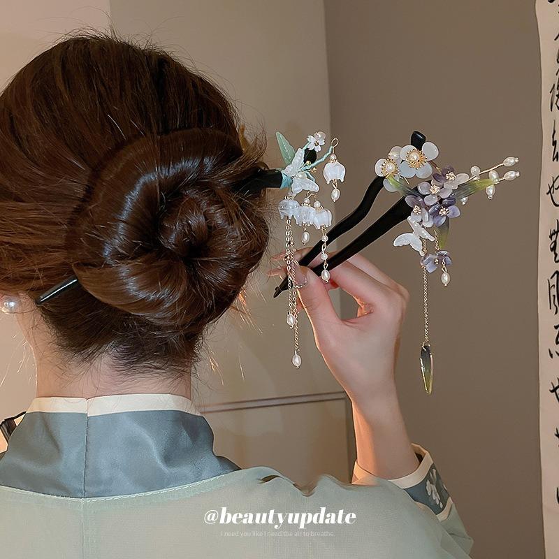 New Chinese Style Butterfly Flower Bead Tassel Hairpin, Chinese Style High-End Hairpin, Hanfu Versatile Hairpin, Hair Accessory for Women
