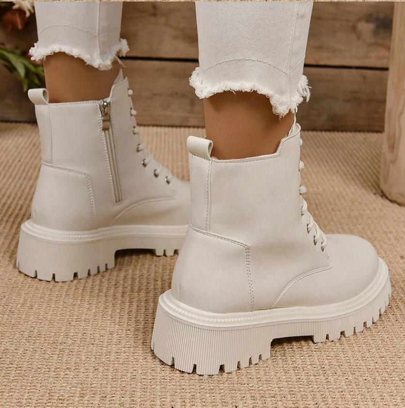 Warme Verdicken Plüsch Plateau Stiefeletten Damen Winter PU Leder Dicke Sohle Baumwollschuhe Frau Schwarz Motorradstiefeletten