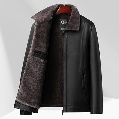 Winter Neue Herren Lederjacke Business Casual Mittleren Alters Papa Kleidung Pelz Integrierte Verdickte Warme Lederjacke Männer