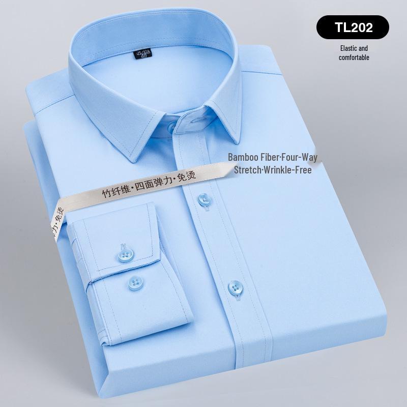 Men's Wrinkle-Resistant Polyester Stretch Long Sleeve Dress Shirt