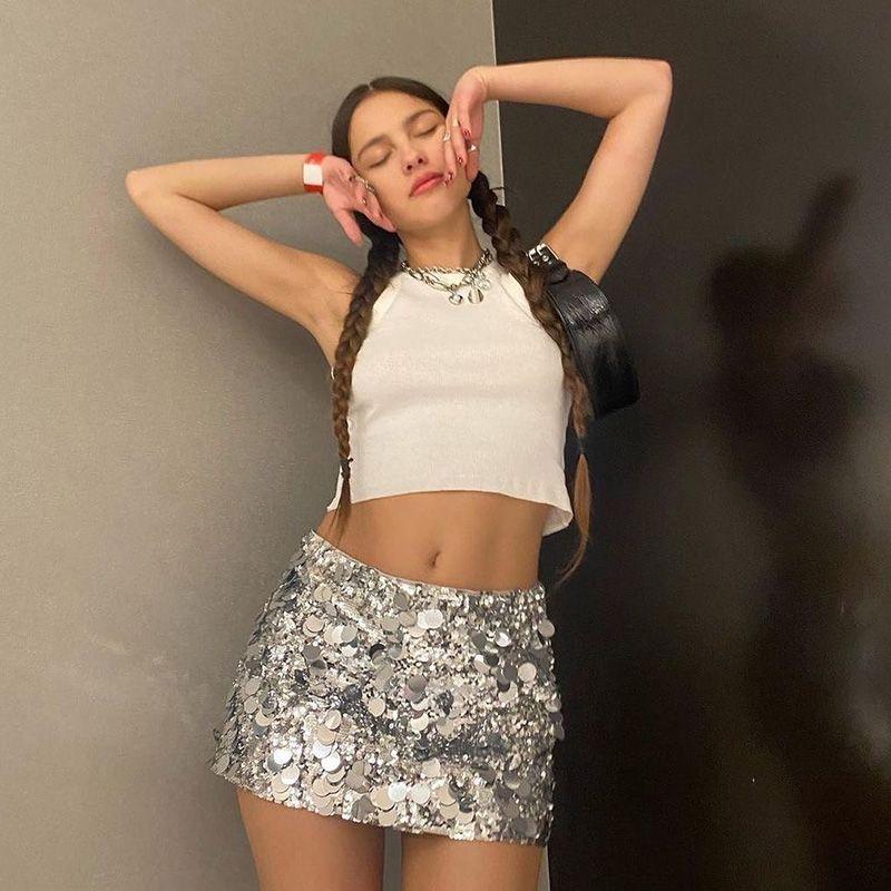 

Yi Mengling Same Style Nightclub Hot Girl Personality Sequin Short Dress Silver S