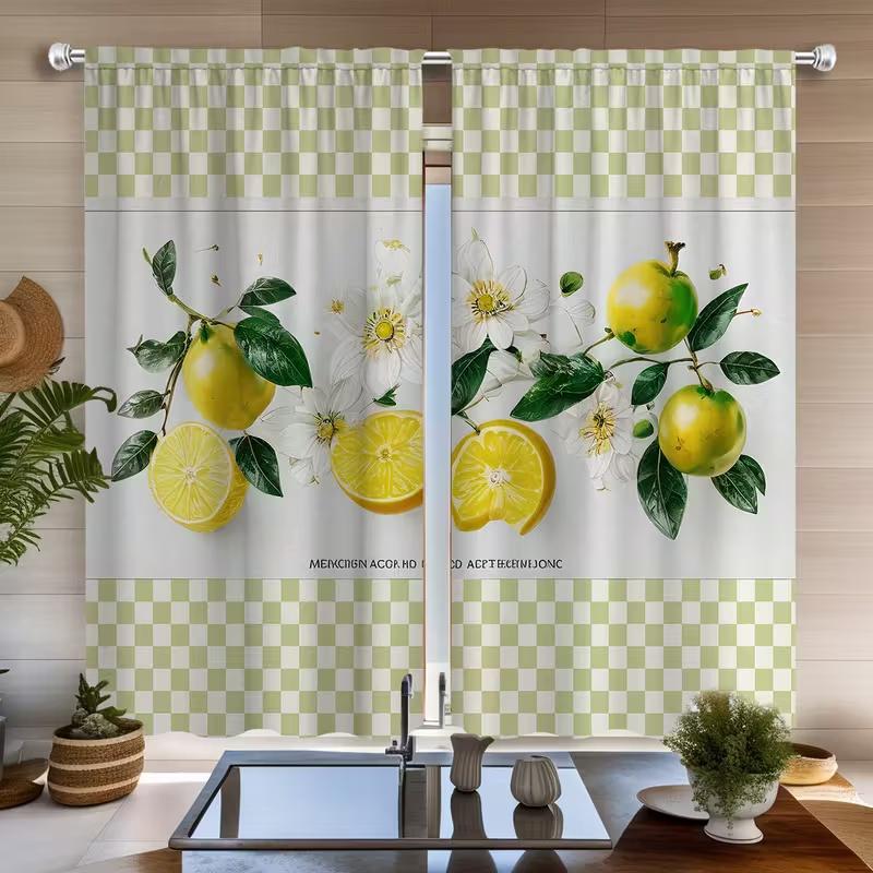 2 Pcs Lemon fruit print curtains,suitable for bedroom,living room kitchen decoration,home decoration,window decoration