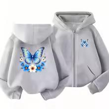 Butterfly Flower Girl Pink Hoodie Zip Up Cardigan Tops Black Hoodies 3-12 Year Zipper Style Children Red Autumn Coat