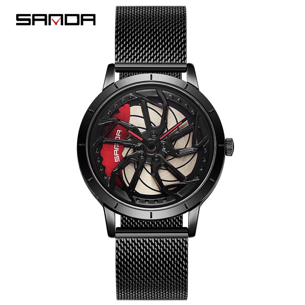 Sanda Men s Skeleton Dial Mesh Strap Quartz Watch - Stylish Business Timepiece