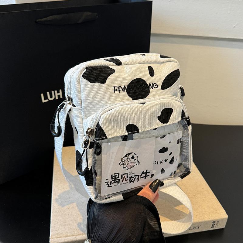 Stylish and Simple Canvas Bag 2025 New Street Trend Shoulder Bag Crossbody Bag Cow Pattern Small Square Bag