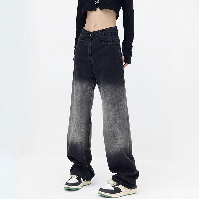 

Pear-Shaped High Waist Black Gradient Wide Leg Jeans for Women - Slimming Straight Leg Pants for Spring and Autumn XXL черный серый