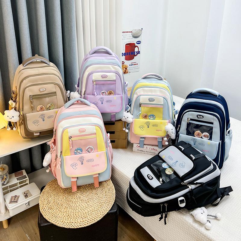 Schoolbag New High-value Multi-layer Small Fresh Junior and High School Student Schoolbag Sweet Versatile Contrasting Color Embroidery Lightweight