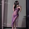 New Sexy Underwear Bed Teasing Robe Purple Suspender Lace Split Fork Small Chest Robe Long Skirt Nightdress
