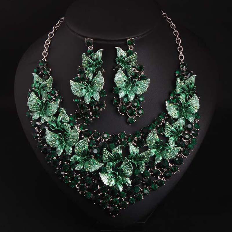 Exaggerated Butterfly Painting Oil Diamond Necklace Earrings Set Banquet Dress Women's Accessories