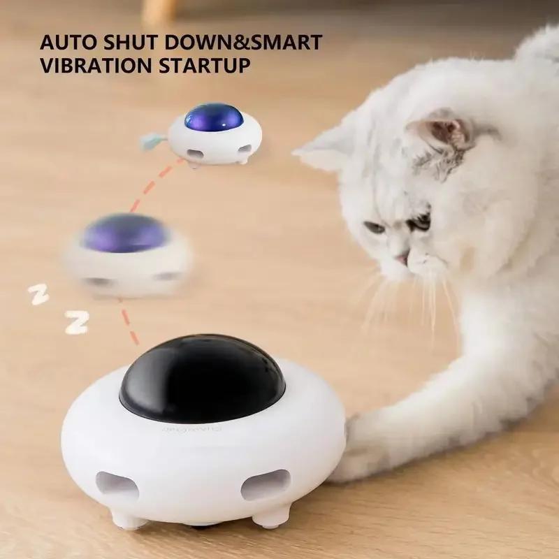 

Electric Cat Toy Interactive Automatic Replaceable Feather Cat Entertainment Toys Training Toys UFO Pet Turntable Catching белый