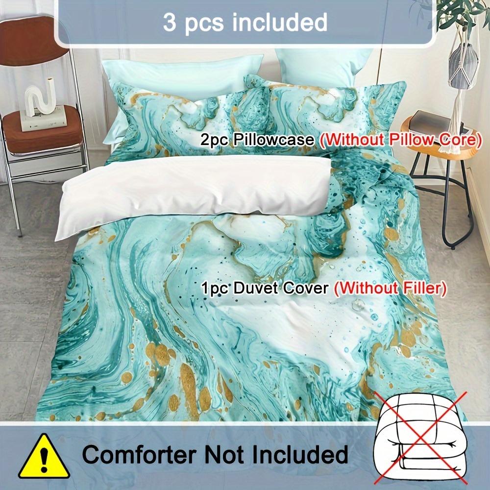 Green Color Duvet Cover Retro Watercolor Marble Bedding Set and Pillowcases Elegant Guest Room Decor