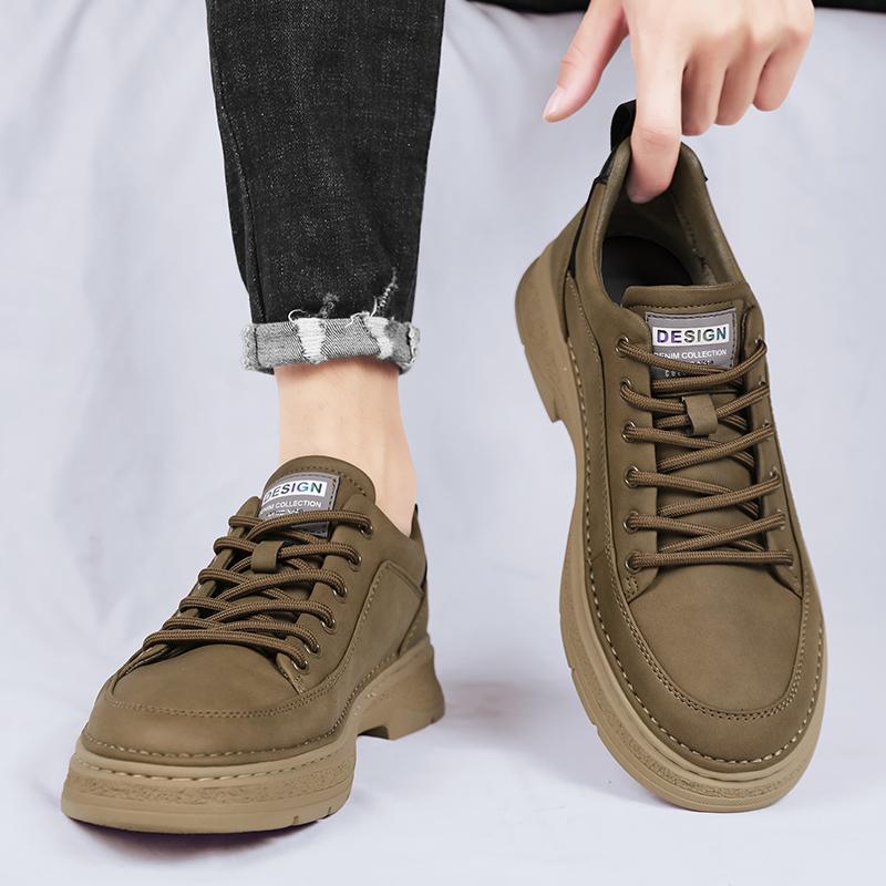 

FashionMale Comfortable Business Shoe All-match Leather Flats Fashion Walking Shoes Men New Arrival Male Lace-Up Skate Footwear Men 44 хаки