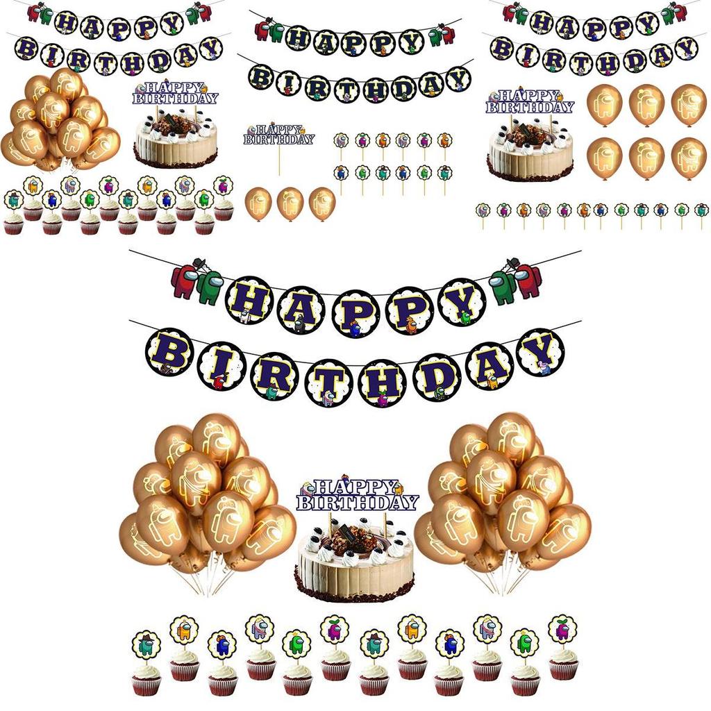 Birthday Party Theme Decor Suit Supplies Set Balloon Banner Caketopper