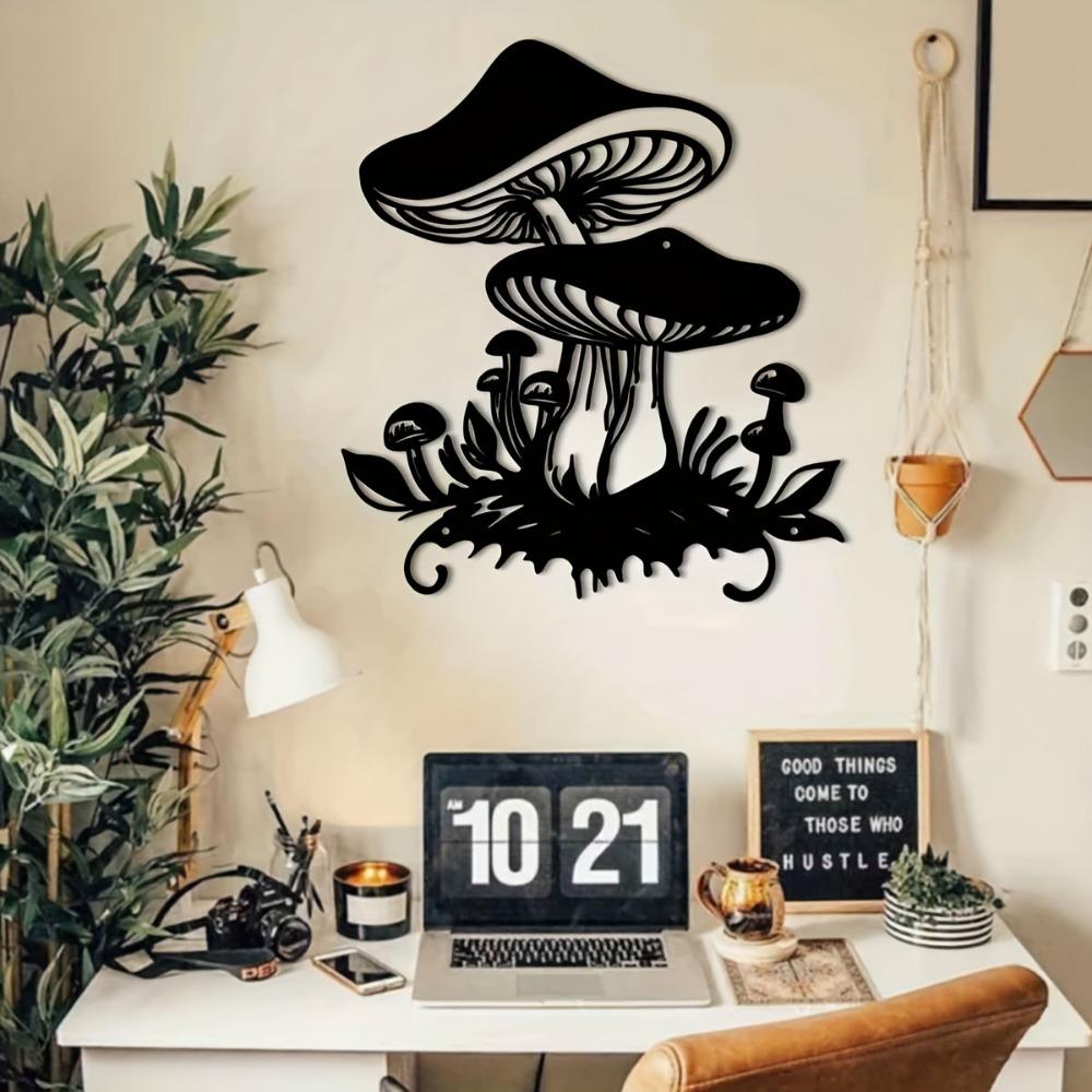 1pc Art Deco Metal Mushroom Wall Sculpture Decorative Iron Garden Patio Artwork for Indoor Home Living Room Balcony Fence Decor