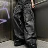 Gotische Retro Baggy Unisex Wischhosen Y2K Phantom Jeans High Street Spinnenstickerei Aufnäher Hip Hop Streetwear Gerade Jeans
