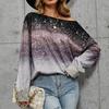 Ladies Casual Pullover Contrast Color Gradient Long Sleeve Top T-Shirt