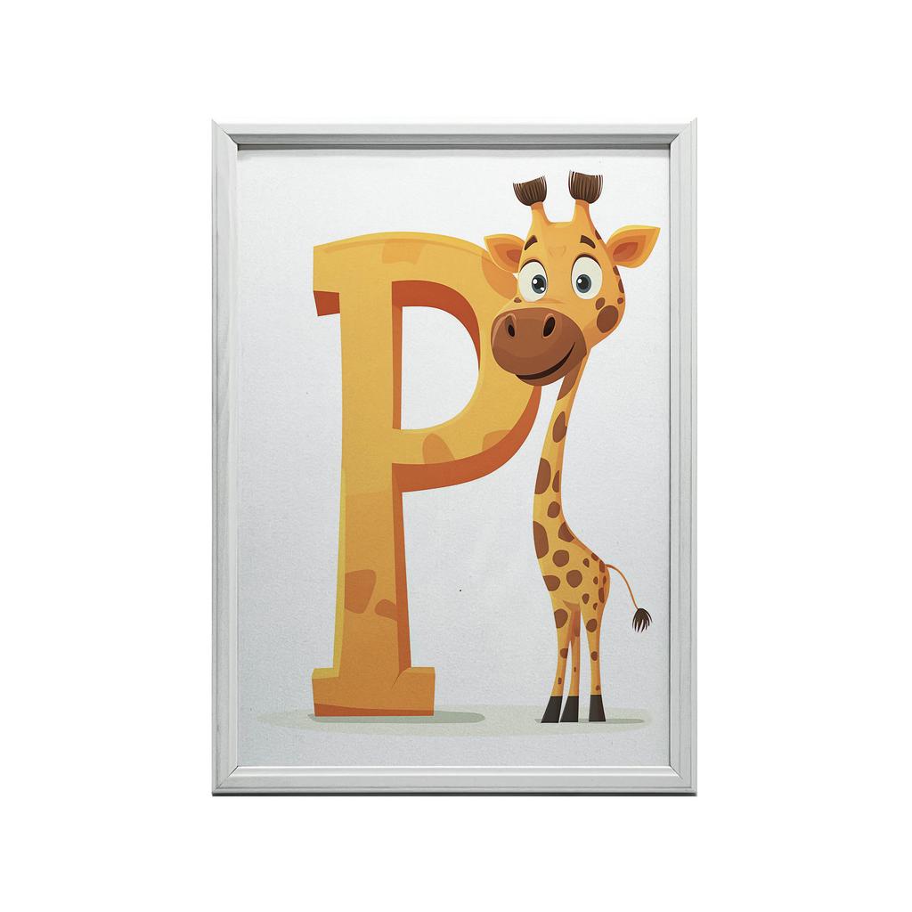 Plakat Wesoła Żyrafa Z Literą P Plakat Wesoła Żyrafa Z Literą P, 50X70 Cm, Bez Ramy, Płótno Premium Na Blejtramie