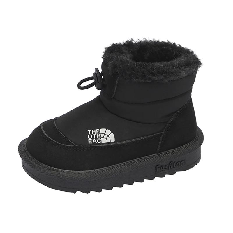 Children Snow Boots Girls Warm Plush Snow Boots Boys Toe Protection Non-slip Soft Sole Infant Boots Size 15-26